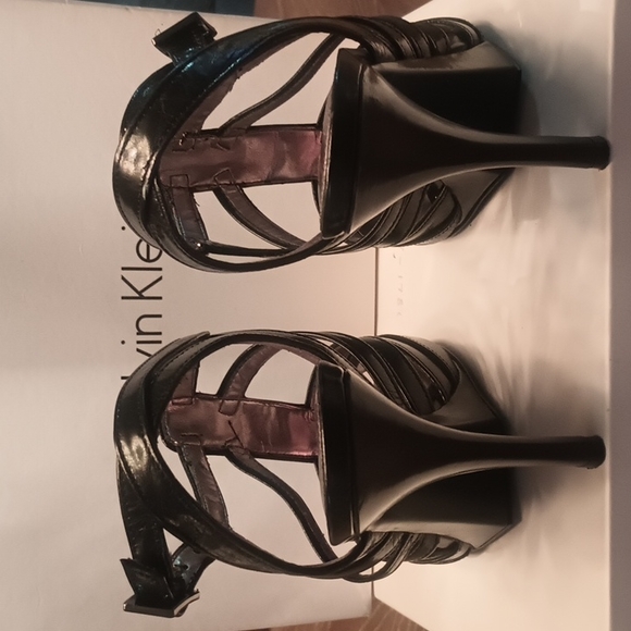 Calvin Klein High Heel Black Kidskin Leather Sandals - Picture 4 of 7